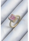 ® Pirinç Gold Renk Pembe Zirkon Taşlı Kadın Yüzük