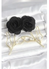 ® Pirinç Gold Renk Siyah Gül Model Kadın Küpe