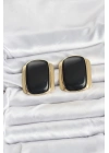 ® Pirinç Gold Renk Siyah Plaka Vintage Kadın Küpe