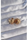 ® Pirinç Gold Renk Tırtıklı Minimal Bombeli Tasarım Küpe
