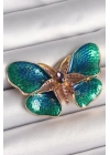 ® Pirinç Gold Renk Turquaz Model Zirkon Taş Detaylı Kelebek Model Kadın Broş