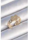 ® Pirinç Gold Renk Zincir Kordon Zirkon Taşlı Kalp Model Kadın Yüzük