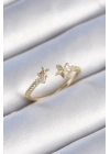 ® Pirinç Gold Renk Zirkon Taş Detay Yıldız Model Kadın Yüzük