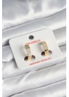 ® Pirinç Gold Renk Zirkon Taşlı Altıgen Kadın Küpe
