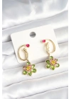 ® Pirinç Gold Renk Zirkon Taşlı Çiçek Model Kadın Küpe