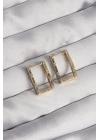 ® Pirinç Gold Renk Zirkon Taşlı Dikdörtgen Model Seranay Küpe