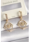 ® Pirinç Gold Renk Zirkon Taşlı Göz Model Kadın Küpe