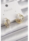 ® Pirinç Gold Renk Zirkon Taşlı Halka Model Kadın Küpe