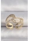 ® Pirinç Gold Renk Zirkon Taşlı İnci Detay VIP Seri Kadın Yüzük
