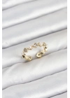 ® Pirinç Gold Renk Zirkon Taşlı İncili Kadın Yüzük