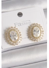 ® Pirinç Gold Renk Zirkon Taşlı Kadın Küpe