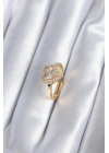 ® Pirinç Gold Renk Zirkon Taşlı Kalp Charm Model Kadın Yüzük