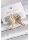 ® Pirinç Gold Renk Zirkon Taşlı Kanat Model Kadın Küpe