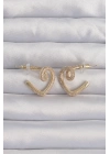 ® Pirinç Gold Renk Zirkon Taşlı Kıvrımlı Yarım Kalp Küpe