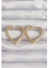 ® Pirinç Gold Renk Zirkon Taşlı Motifli Kalp Küpe