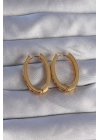 ® Pirinç Gold Renk Zirkon Taşlı Oval Model Küpe