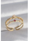 ® Pirinç Gold Renk Zirkon Taşlı Taç Model Kadın Yüzük