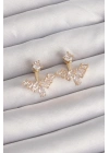 ® Pirinç Gold Renk Zirkon Taşlı V Model Küpe