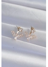 ® Pirinç Gold Renk Zirkon Taşlı V Model Küpe