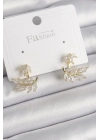 ® Pirinç Gold Renk Zirkon Taşlı Yaprak Model Kadın Küpe