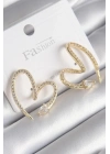 ® Pirinç Gold Renk Zirkon Taşlı Yılan Kalp Model Kadın Küpe