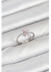 ® Pirinç Gümüş Renk Pembe Kelebek Kadın Yüzük