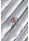 ® Pirinç Gümüş Renk Pembe Zirkon Taş Kalp Charm Model Kadın Yüzük