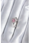 ® Pirinç Gümüş Renk Pembe Zirkon Taşlı Charm Model Kadın Yüzük