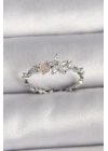 ® Pirinç Gümüş Renk Zirkon Taşlı Çiçek Model Ayarlanabilir Yüzük