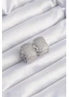 ® Pirinç Gümüş Renk Zirkon Taşlı Minimal Halka Küpe