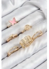 ® Pirinç Kelebek Ve Kalp Model Gold Renk Kadın Yüzük Kombin Set