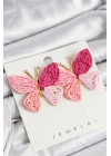 ® Pirinç Pembe Kelebek Model Gold Renk Kadın Hasır Küpe