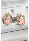 ® Pirinç Pembe Mineli İnci Detaylı Sanatsal Portre Model Gold Renk Kadın Küpe
