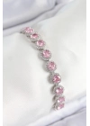 ® Pirinç Pembe Zirkon Taşlı Daire Baget Model Gümüş Renk VIP Seri Kadın Bileklik