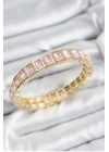 ® Pirinç Pembe Zirkon Taşlı Dikdörtgen Model Gold Renk Lastikli Kadın Bileklik