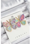 ® Pirinç Rainbow Kelebek Model Gold Renk Kadın Hasır Küpe