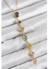® Pirinç Renkli Zirkon Taşlı Model Gold Renk 7 Element Kadın Y Kolye