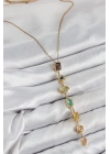 ® Pirinç Renkli Zirkon Taşlı Model Gold Renk 7 Element Kadın Y Kolye