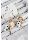 ® Pirinç Sallantılı Seramik Balık Ve Deniz Kabuğu Model Gold Renk Kadın Küpe
