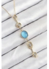 ® Pirinç Zincir Mavi Gold Renk Zirkon Taşlı Y Kolye
