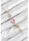 ® Pirinç Zincir Pembe Gold Renk Zirkon Taşlı Y Kolye