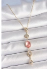 ® Pirinç Zincir Pembe Gold Renk Zirkon Taşlı Y Kolye