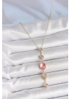 ® Pirinç Zincir Pembe Gold Renk Zirkon Taşlı Y Kolye
