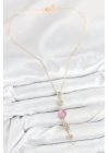 ® Pirinç Zincir Pembe Gold Renk Zirkon Taşlı Y Kolye