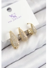 ® Pirinç Zirkon Taşlı 3lü Damla Model Gold Renk Kadın Küpe