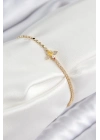 ® Pirinç Zirkon Taşlı Arı Model Ezme Zincir Gold Renk Kadın Bileklik
