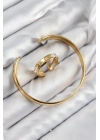 ® Pirinç Zirkon Taşlı Ayrık Model Gold Renk Bileklik Yüzük Set