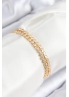 ® Pirinç Zirkon Taşlı Çift Sıra Model Gold Renk Asansörlü Kadın Bileklik