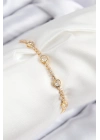 ® Pirinç Zirkon Taşlı Daire Model Gold Renk Asansörlü Kadın Bileklik