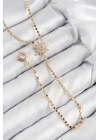 ® Pirinç Zirkon Taşlı Ezme Zincirli Kutup Yıldızı Model Gold Renk Y Kolye